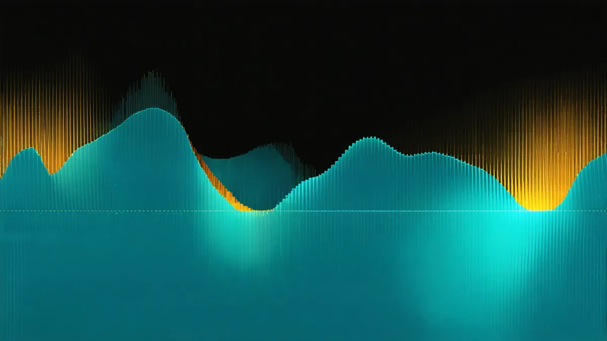 Digital AI stems merging with analog live recording waves into a unified mix